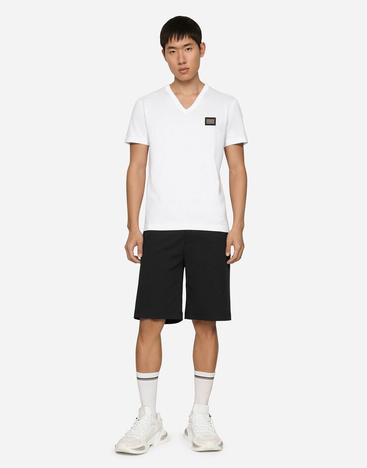 Dolce & Gabbana Bermudas de algodón elástico con placa con logotipo Último día