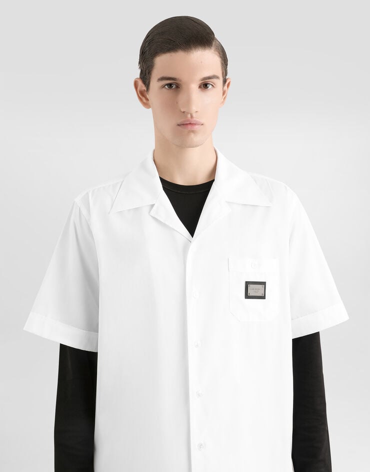 Dolce & Gabbana Camisa Hawaii de algodón con placa con logotipo Superdescuento