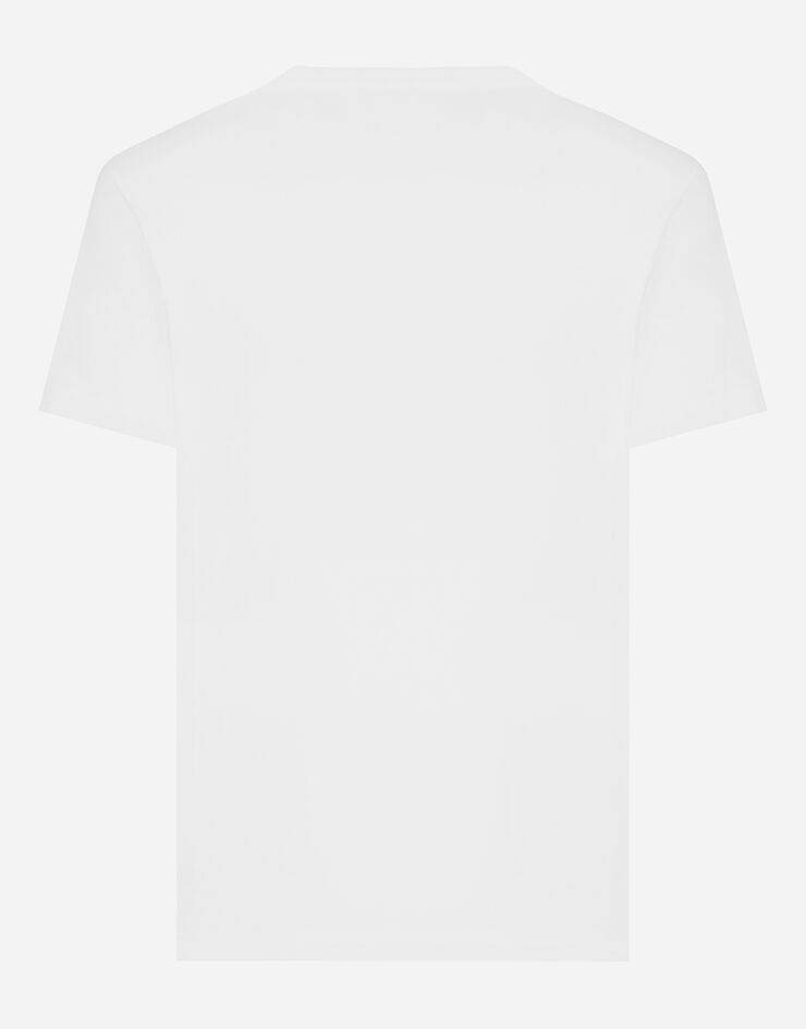 Dolce & Gabbana Camiseta de algodón con cuello de pico y placa con logotipo Tienda de fábrica