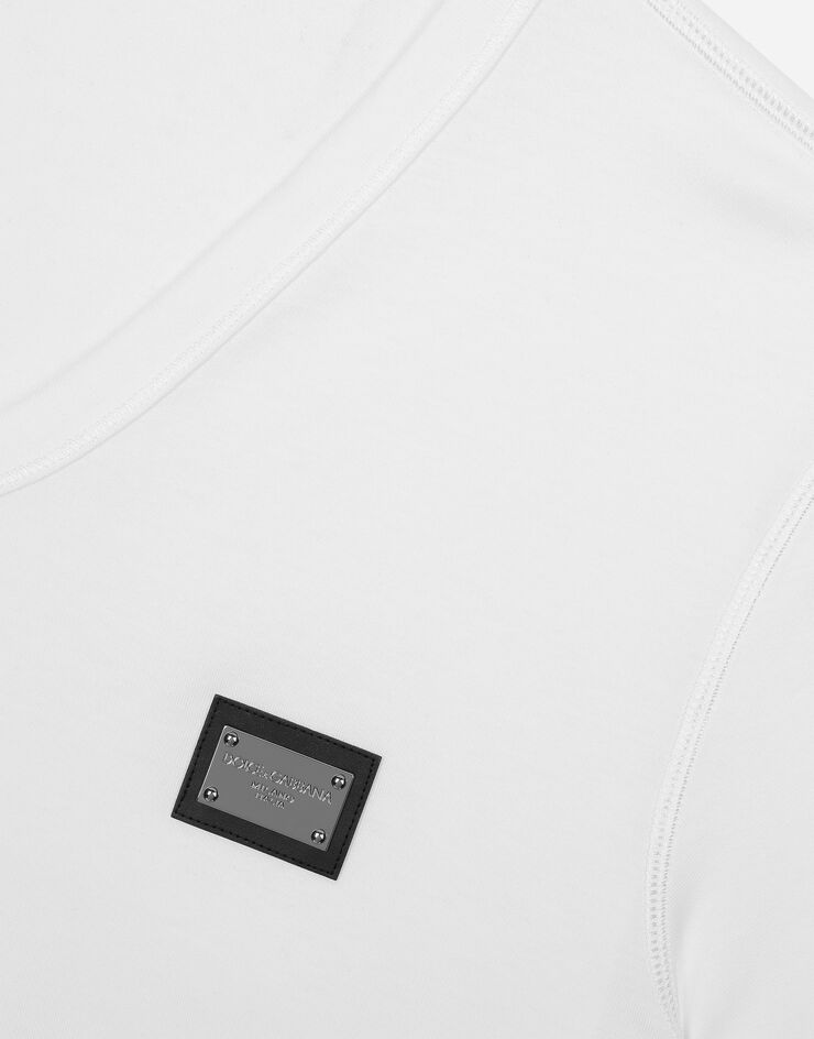 Dolce & Gabbana Camiseta de algodón con cuello de pico y placa con logotipo Tienda de fábrica