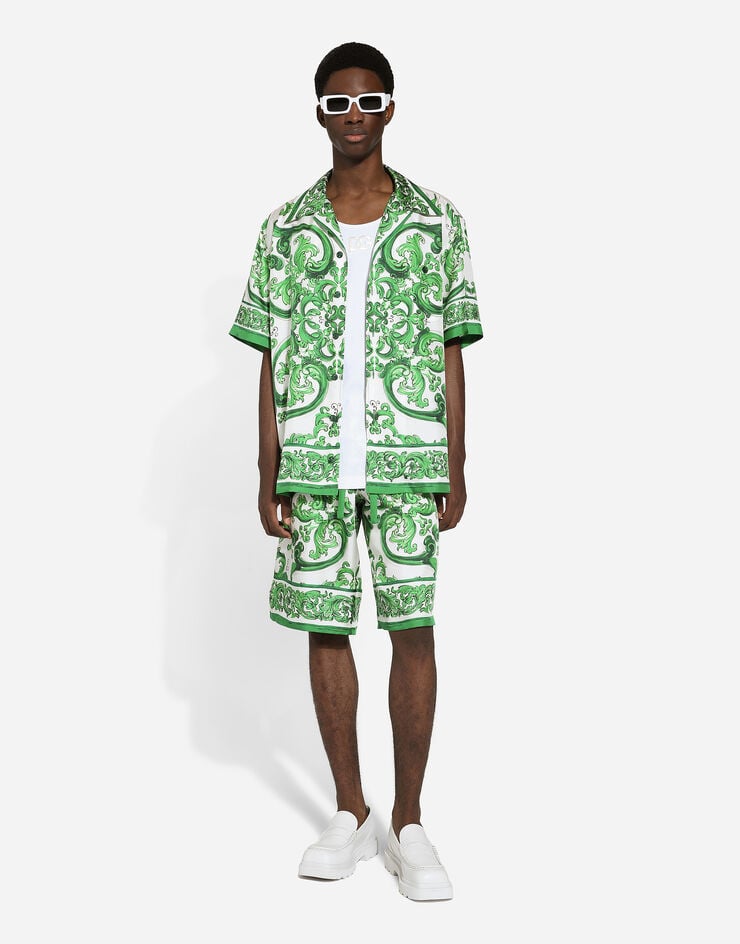 Dolce & Gabbana Camisa Hawaii en sarga de seda con estampado Maiolica Última moda
