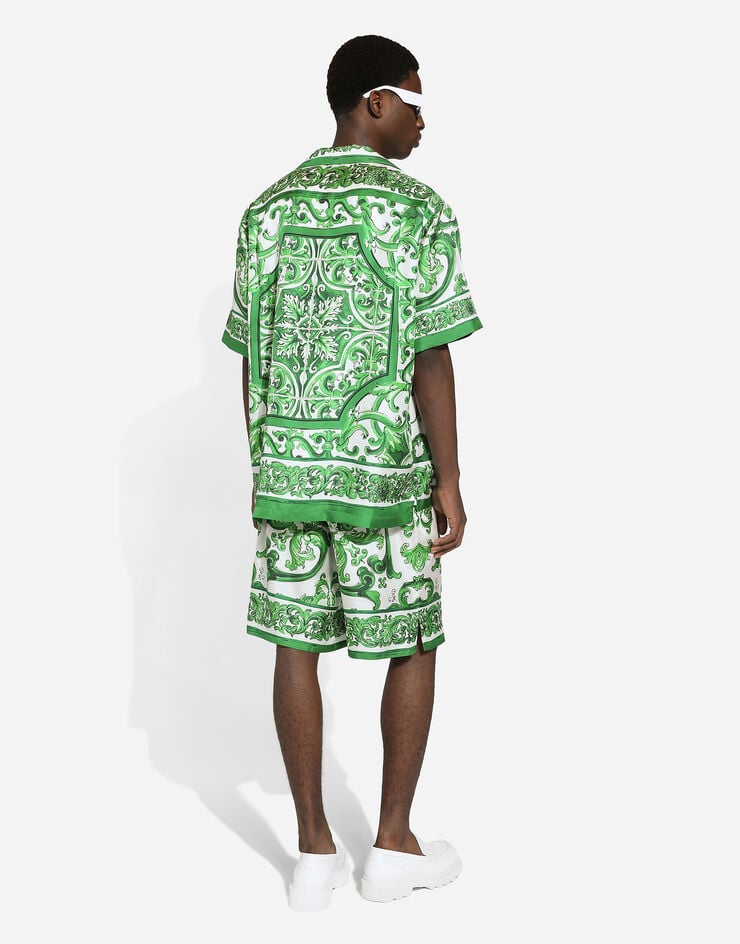 Dolce & Gabbana Camisa Hawaii en sarga de seda con estampado Maiolica Última moda