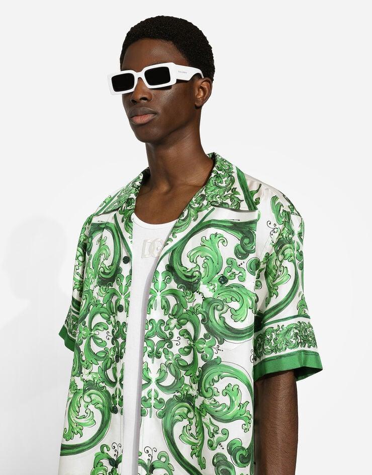 Dolce & Gabbana Camisa Hawaii en sarga de seda con estampado Maiolica Última moda