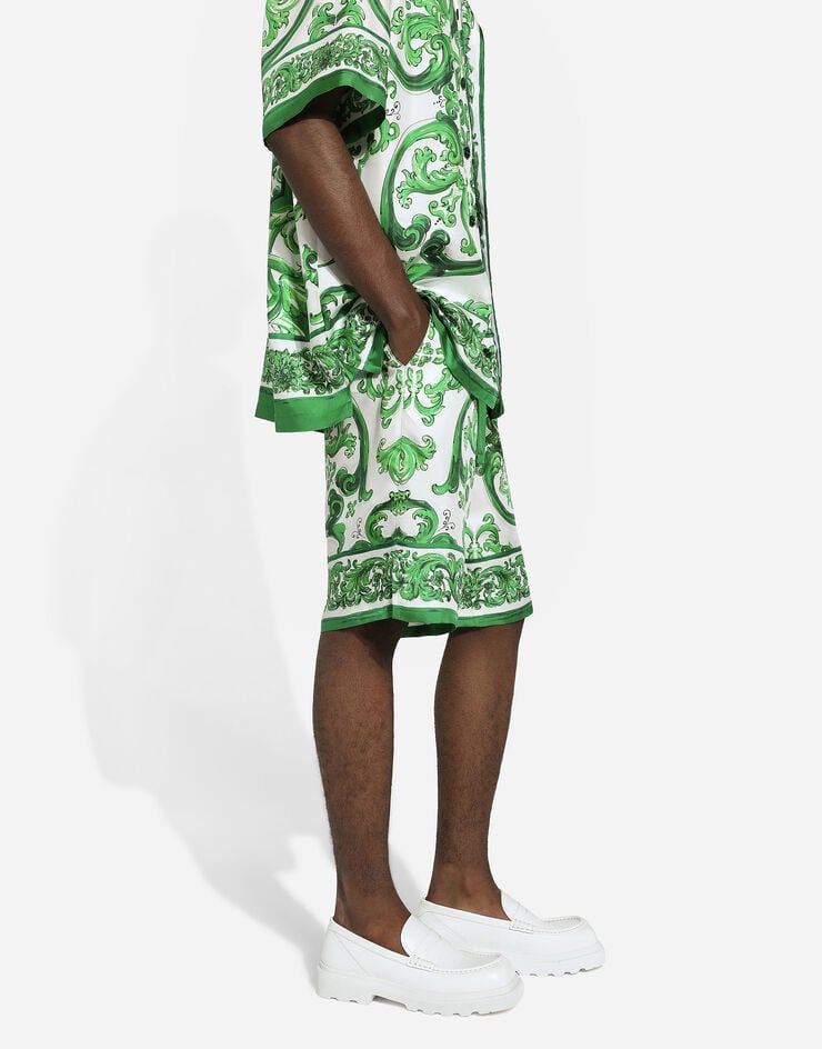 Dolce & Gabbana Bermudas de chándal de seda con estampado Maiolica Descuento por venta flash