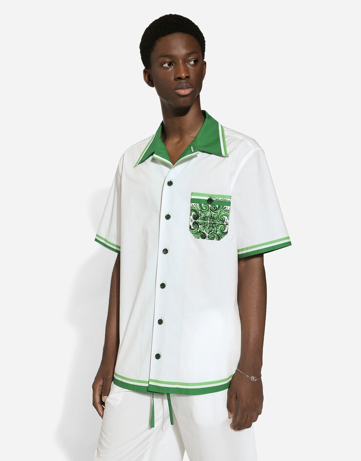 Dolce & Gabbana Camisa Hawaii de popelina con estampado Maiolica 2025