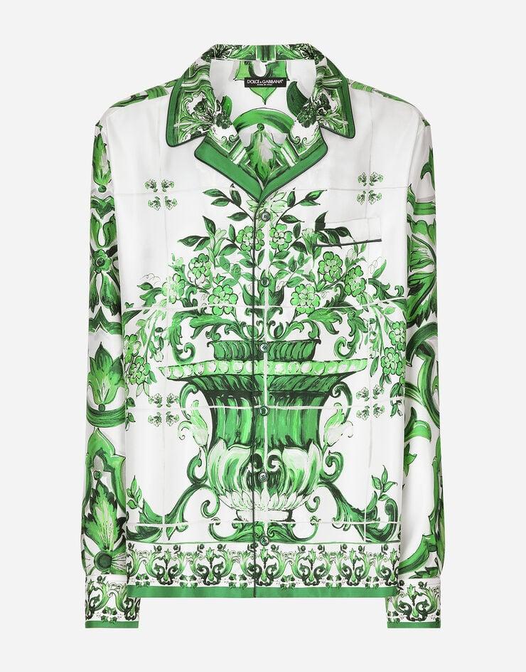 Dolce & Gabbana Camisa en sarga de seda con estampado Maiolica