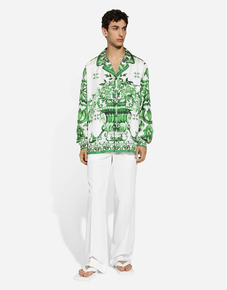 Dolce & Gabbana Camisa en sarga de seda con estampado Maiolica Ofertas