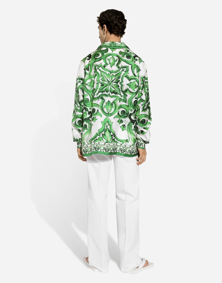 Dolce & Gabbana Camisa en sarga de seda con estampado Maiolica Ofertas