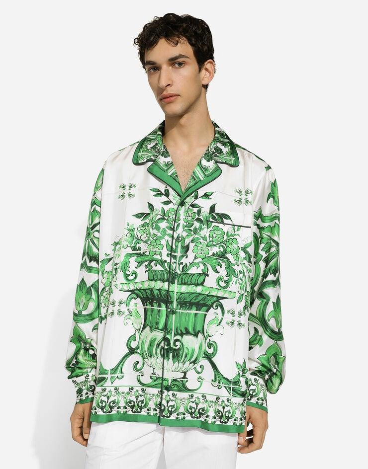 Dolce & Gabbana Camisa en sarga de seda con estampado Maiolica Ofertas