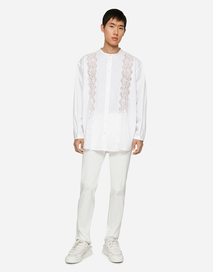 Dolce & Gabbana Pantalón de algodón elástico con placa con logotipo Venta caliente