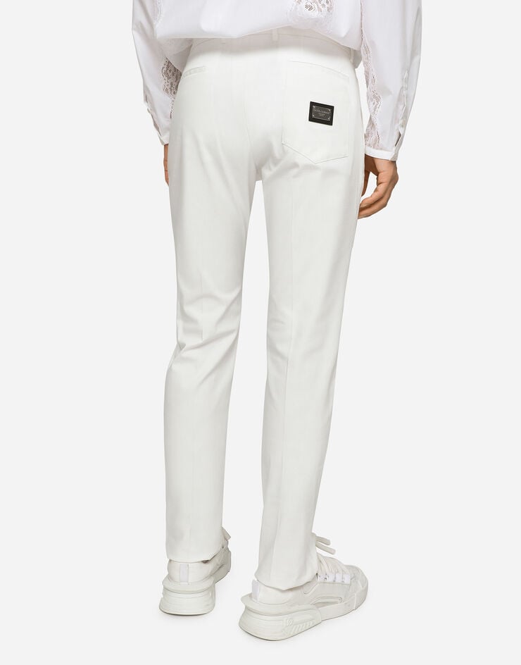 Dolce & Gabbana Pantalón de algodón elástico con placa con logotipo Venta caliente