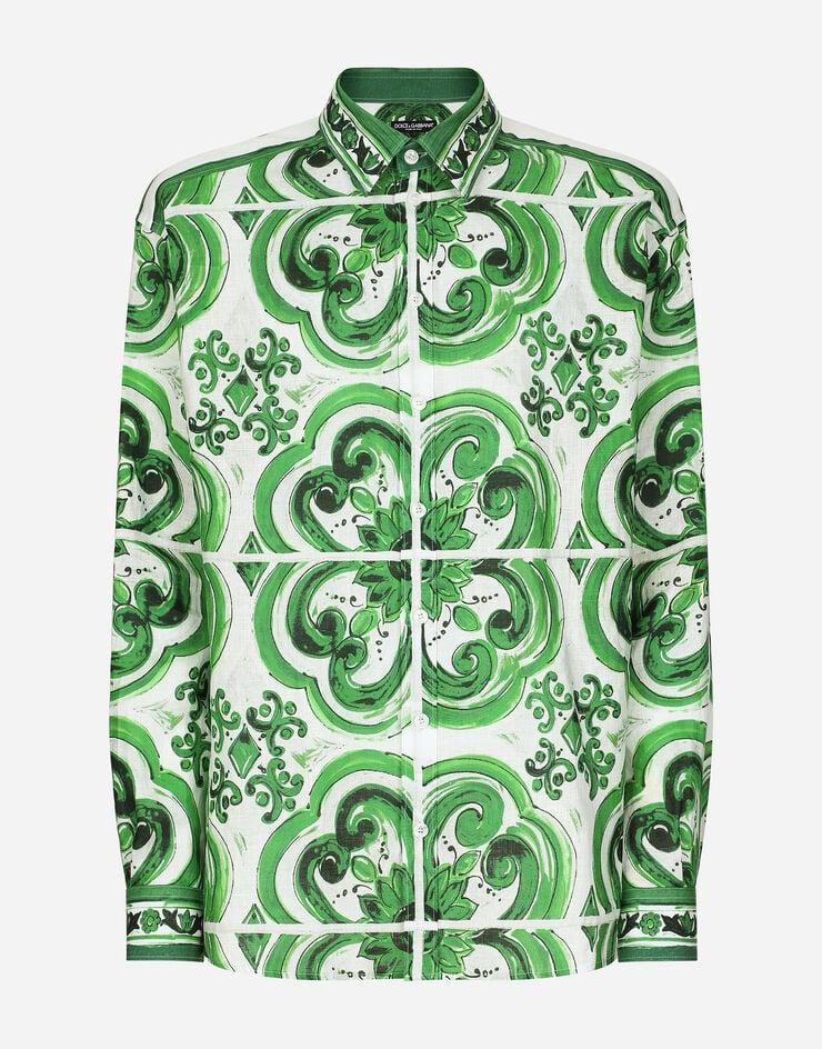 Dolce & Gabbana Camisa Hawaii de lino con estampado Maiolica
