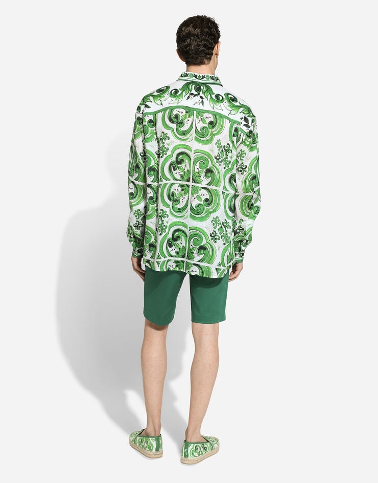 Dolce & Gabbana Camisa Hawaii de lino con estampado Maiolica Descuento