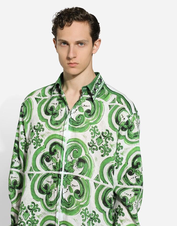 Dolce & Gabbana Camisa Hawaii de lino con estampado Maiolica Descuento