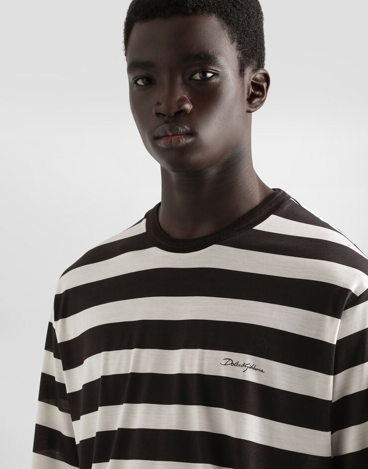 Dolce & Gabbana Camiseta de manga corta de punto de seda con estampado de raya Rebajas de fábrica