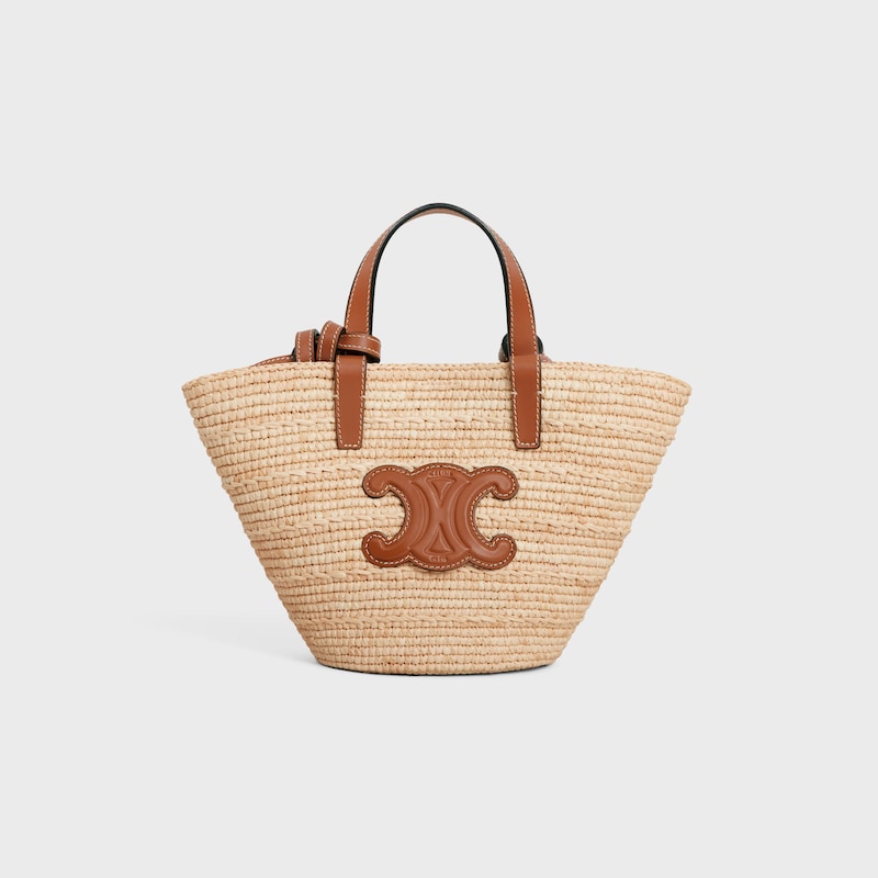 Celine BOLSO NANO CELINE CLASSIC PANIER FLEXIBLE DE RAFIA Y PIEL DE BECERRO