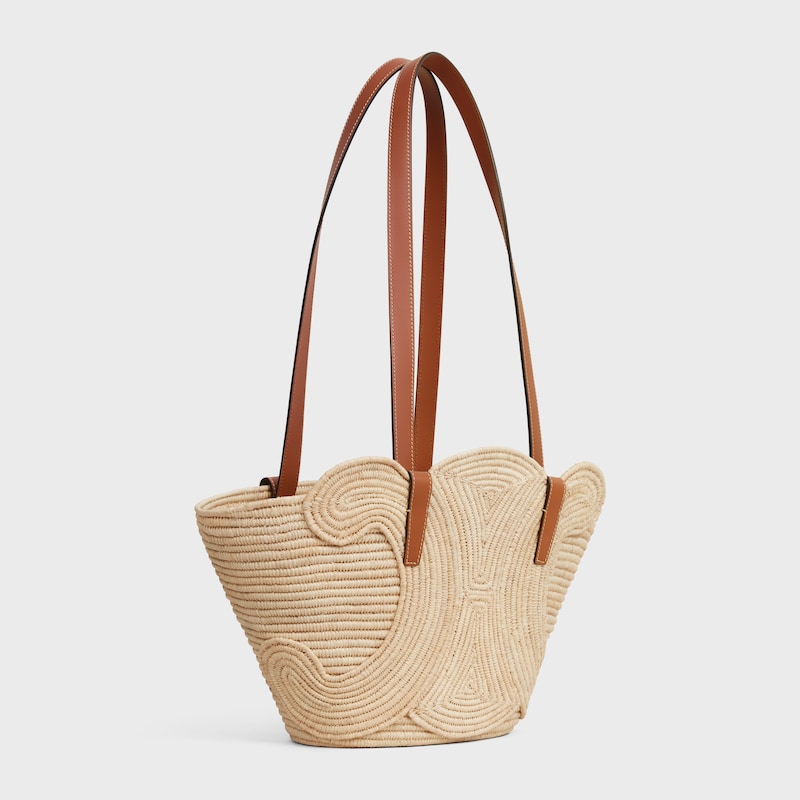 Celine BOLSO CELINE CLASSIC PANIER PEQUEÑO CON TRIOMPHE TRENZADO DE RAFIA Y PIEL DE BECERRO Ventas relámpago