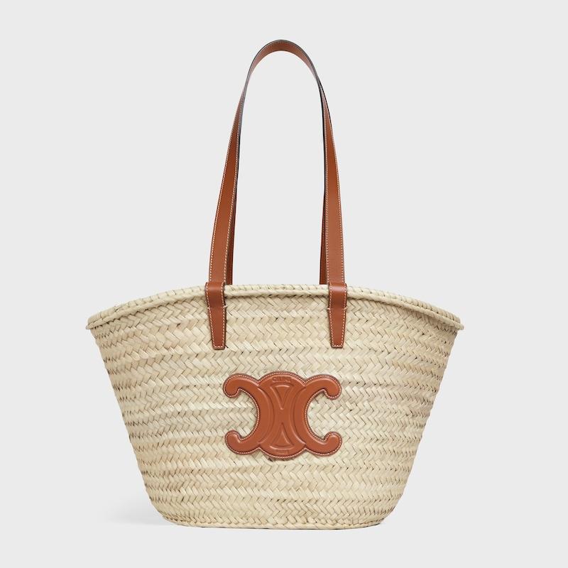 Celine Bolso Celine Classic Panier mediano de hojas de palma y piel de becerro