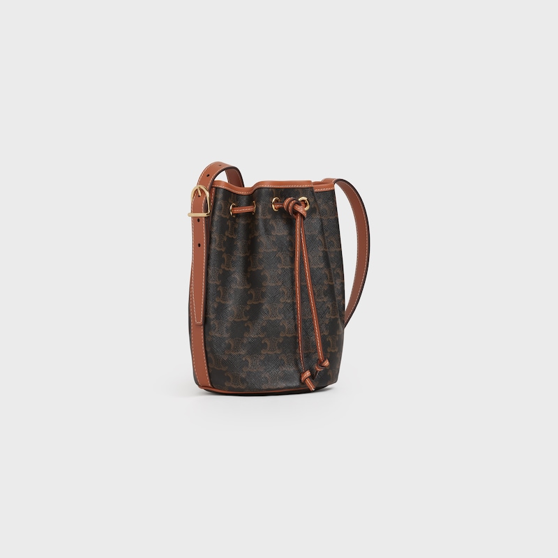 Celine Bolso con cordón ajustable pequeño de lona Triomphe y piel de becerro Devoluciones gratuitas