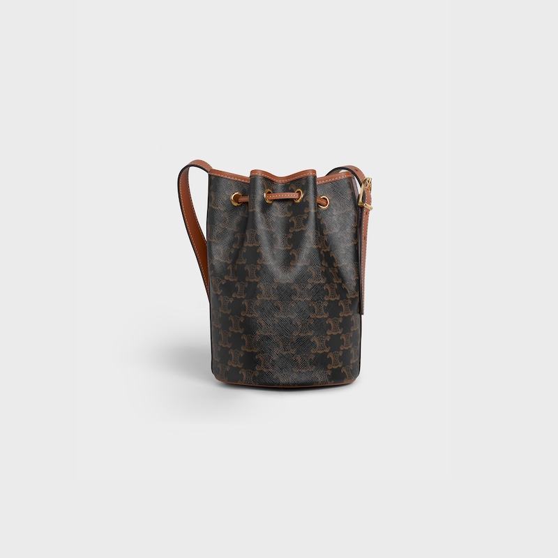 Celine Bolso con cordón ajustable pequeño de lona Triomphe y piel de becerro Devoluciones gratuitas
