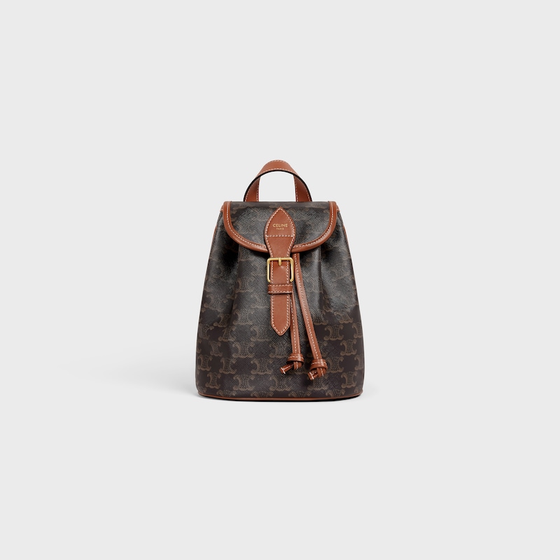 Celine MOCHILA FOLCO MINI de lona Triomphe y piel de becerro