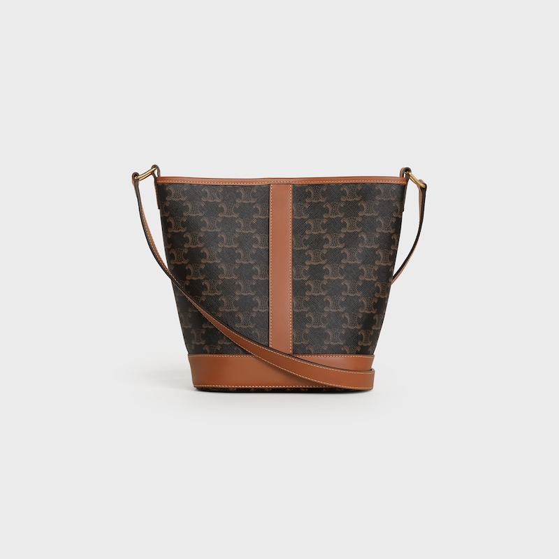 Celine Bolso cubo pequeño de lona Triomphe y piel de becerro Outlet online