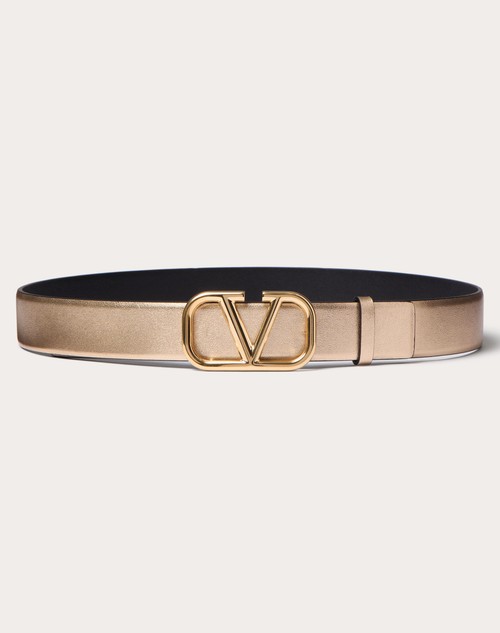 Valentino CINTURÓN REVERSIBLE DE 30 MM DE CUERO BRILLOSO Y METALIZADO DE BECERRO CON EL VLOGO SIGNATURE