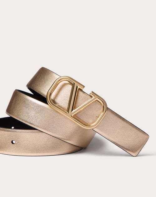 Valentino CINTURÓN REVERSIBLE DE 30 MM DE CUERO BRILLOSO Y METALIZADO DE BECERRO CON EL VLOGO SIGNATURE Última moda