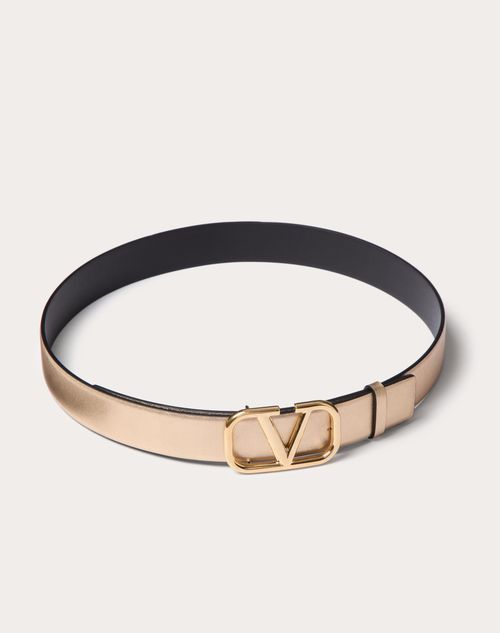 Valentino CINTURÓN REVERSIBLE DE 30 MM DE CUERO BRILLOSO Y METALIZADO DE BECERRO CON EL VLOGO SIGNATURE Última moda