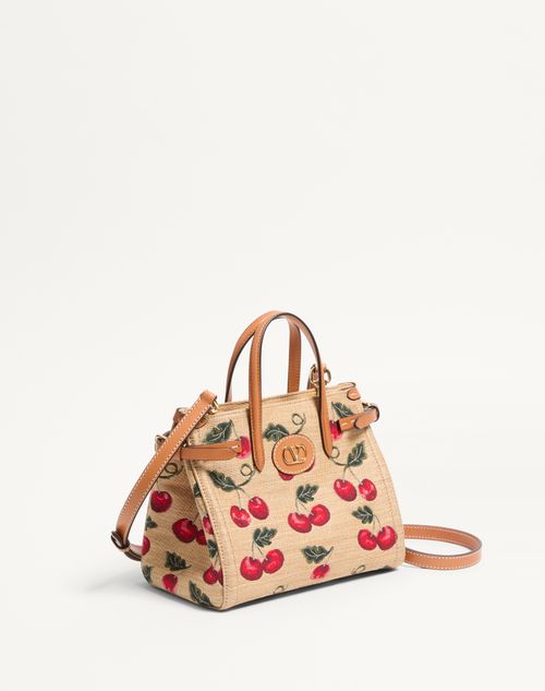 Valentino BOLSO DE COMPRAS PEQUEÑO VALENTINO GARAVANI ANTIBES DE RAFIA JACQUARD SINTÉTICA CON MOTIVO CHERRYFIC Ofertas especiales
