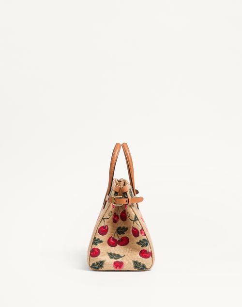 Valentino BOLSO DE COMPRAS PEQUEÑO VALENTINO GARAVANI ANTIBES DE RAFIA JACQUARD SINTÉTICA CON MOTIVO CHERRYFIC Ofertas especiales