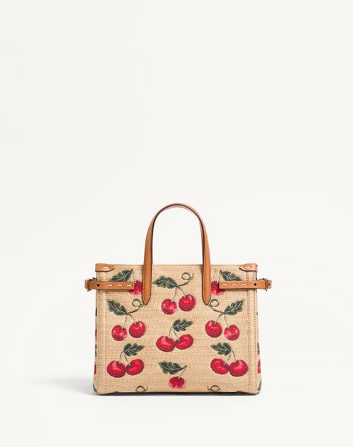 Valentino BOLSO DE COMPRAS PEQUEÑO VALENTINO GARAVANI ANTIBES DE RAFIA JACQUARD SINTÉTICA CON MOTIVO CHERRYFIC Ofertas especiales