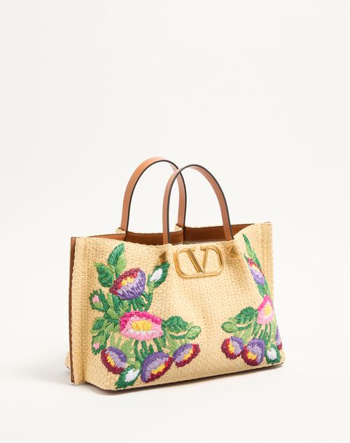 Valentino BOLSO DE COMPRAS MEDIANO DE RAFIA SINTÉTICA CON BORDADO FLORAL Ofertas