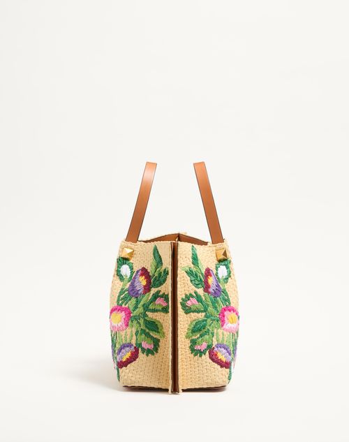 Valentino BOLSO DE COMPRAS MEDIANO DE RAFIA SINTÉTICA CON BORDADO FLORAL Ofertas