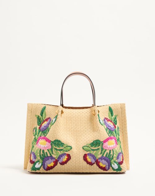 Valentino BOLSO DE COMPRAS MEDIANO DE RAFIA SINTÉTICA CON BORDADO FLORAL Ofertas