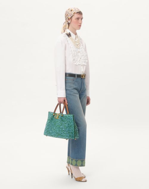 Valentino BOLSO DE COMPRAS MEDIANO DE CROCHET DE RAFIA SINTÉTICA Venta caliente