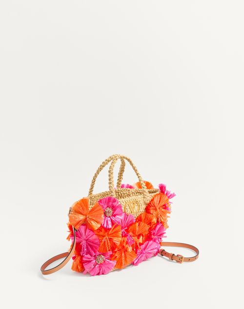 Valentino BOLSO DE COMPRAS PEQUEÑO DE RAFIA SINTÉTICA CON FLORES Y CUENTAS En oferta