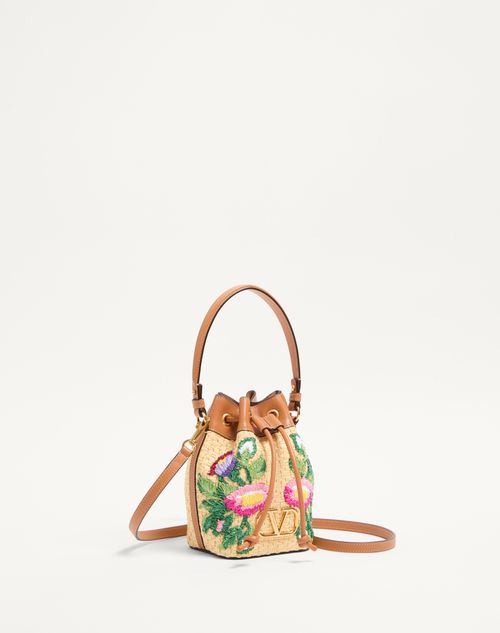 Valentino MINIBOLSO TIPO SACO VLOGO SIGNATURE DE RAFIA SINTÉTICA CON BORDADO FLORAL Gran oferta
