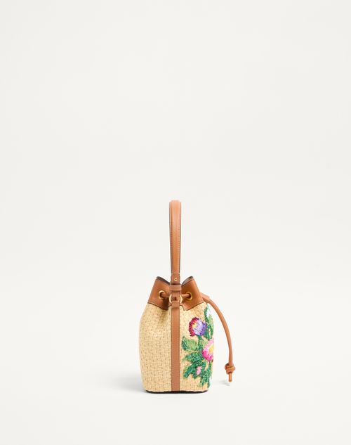 Valentino MINIBOLSO TIPO SACO VLOGO SIGNATURE DE RAFIA SINTÉTICA CON BORDADO FLORAL Gran oferta