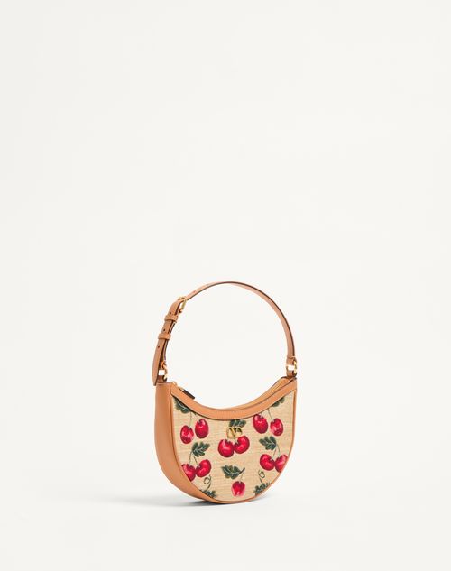 Valentino MINIBOLSO HOBO VLOGO SIGNATURE DE JACQUARD DE RAFIA CON MOTIVO CHERRYFIC Rebajas de fábrica