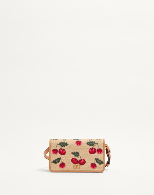 Valentino MINIBOLSO DE HOMBRO VLOGO SIGNATURE DE JACQUARD DE RAFIA CON MOTIVO CHERRYFIC Los más vendidos