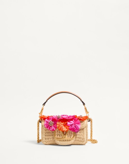 Valentino BOLSO PEQUEÑO DE HOMBRO VALENTINO GARAVANI LOCÒ DE RAFIA SINTÉTICA CON FLORES TRIDIMENSIONALES Y CUENTAS