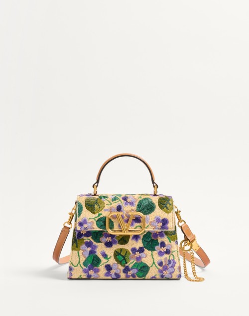 Valentino BOLSO DE MANO PEQUEÑO VALENTINO GARAVANI VSLING DE RAFIA SINTÉTICA BORDADA