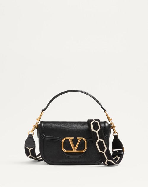 Valentino BOLSO DE HOMBRO VALENTINO GARAVANI ALLTIME EN CUERO DE BECERRO GRANEADO CON CORREA DE CINTA DE JACQUARD