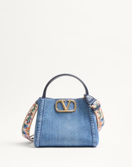 Valentino BOLSO DE MANO MEDIANO VALENTINO GARAVANI ALLTIME DE MEZCLILLA CON CORREA BORDADA En oferta