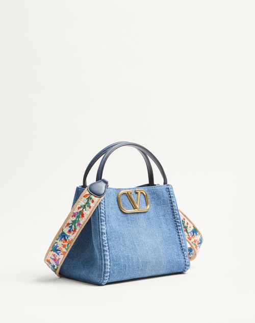 Valentino BOLSO DE MANO MEDIANO VALENTINO GARAVANI ALLTIME DE MEZCLILLA CON CORREA BORDADA En oferta