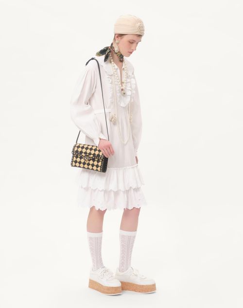 Valentino BOLSO DE HOMBRO PEQUEÑO ROCKSTUD DE VALENTINO GARAVANI DE RAFIA SINTÉTICA BORDADA Ofertas especiales