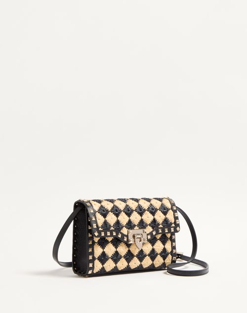 Valentino BOLSO DE HOMBRO PEQUEÑO ROCKSTUD DE VALENTINO GARAVANI DE RAFIA SINTÉTICA BORDADA Ofertas especiales