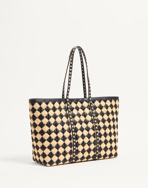 Valentino BOLSO DE COMPRAS ROCKSTUD DE VALENTINO GARAVANI CON BORDADO DE RAFIA SINTÉTICA Descuento por venta flash