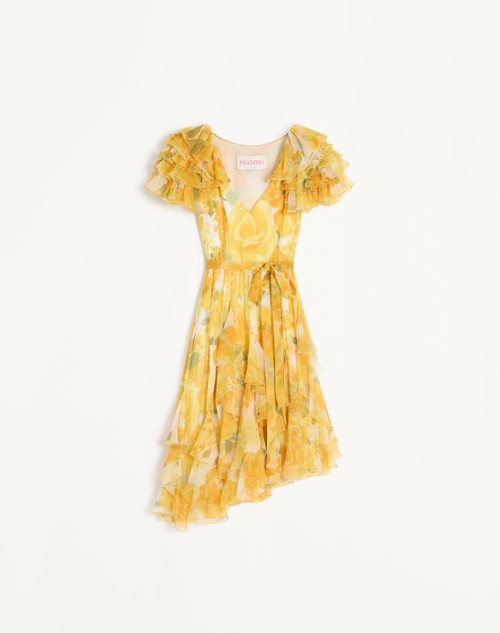 Valentino VESTIDO DE CHIFFON ROSE GIALLE PAPIER FLORAL